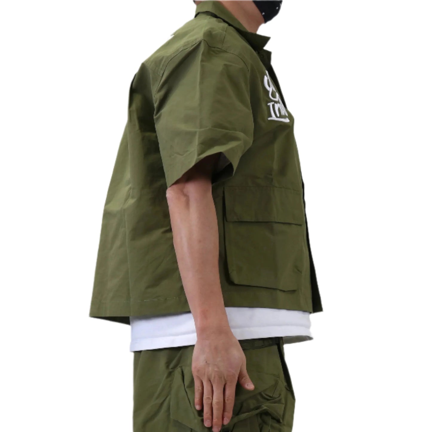 Vont Fine Nylon Twill Boxy Cut Crop Top Short sleeve Buttondown Shirt