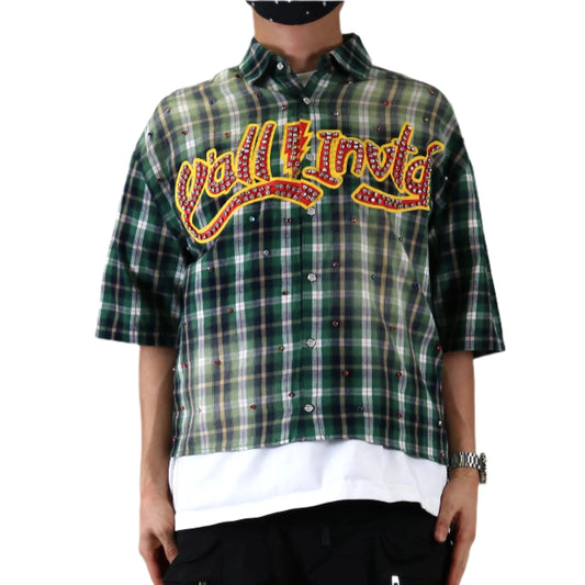 RAZE Washed Flannel Crop Top Button Down Shirt