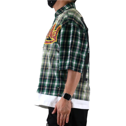 RAZE Washed Flannel Crop Top Button Down Shirt