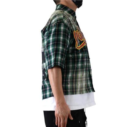 RAZE Washed Flannel Crop Top Button Down Shirt