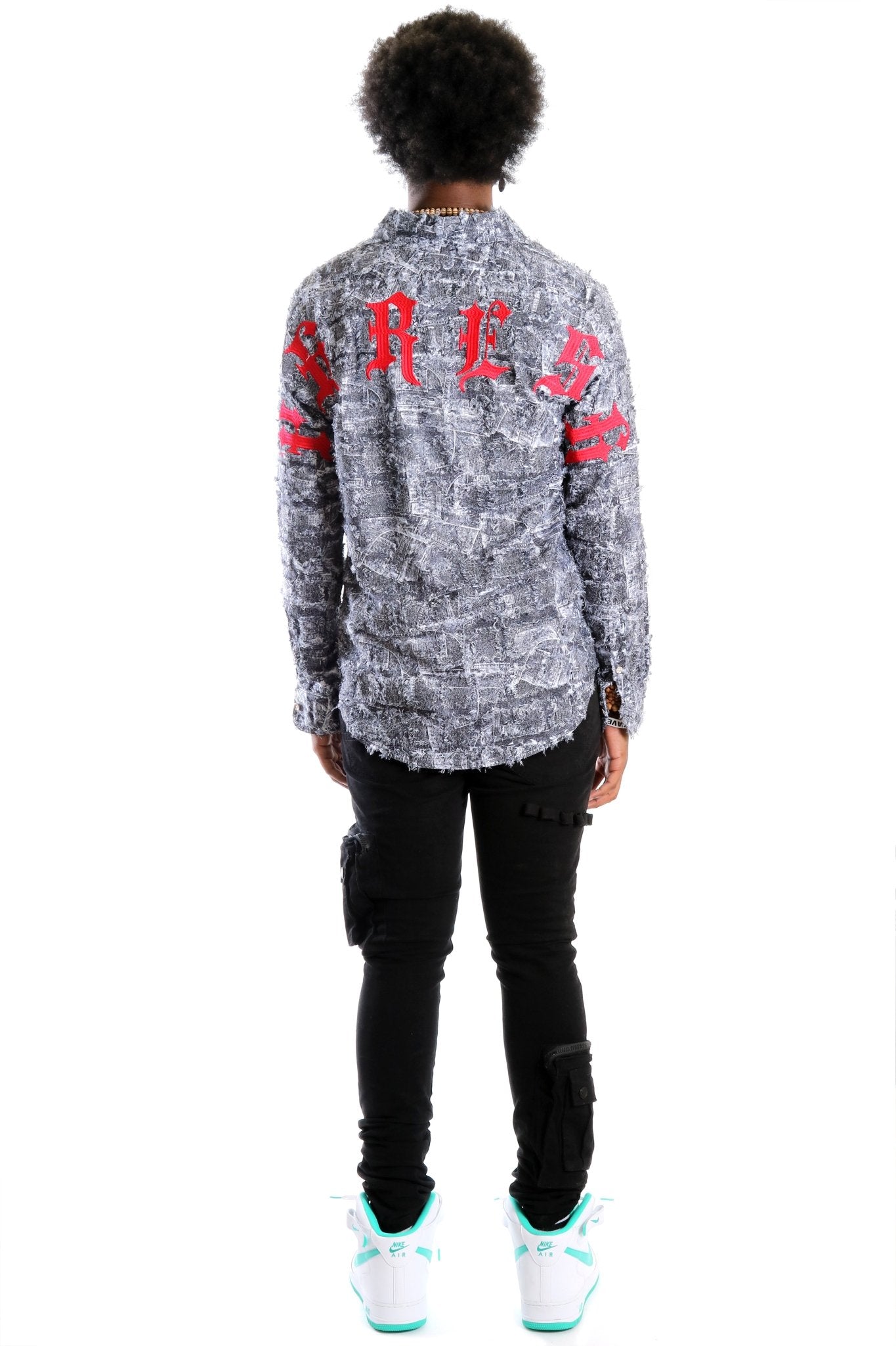 Yeti Men's ripped & repaired button down shirt