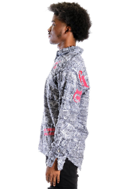 Yeti Men's ripped & repaired button down shirt