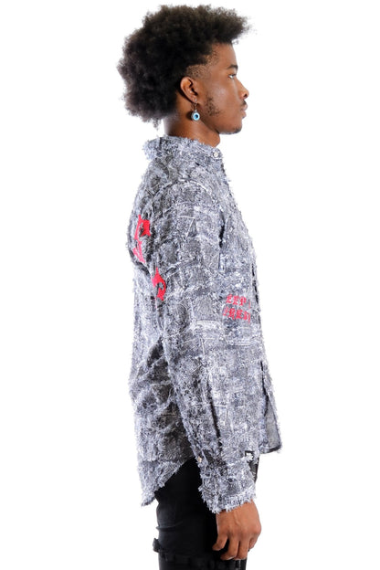 Yeti Men's ripped & repaired button down shirt