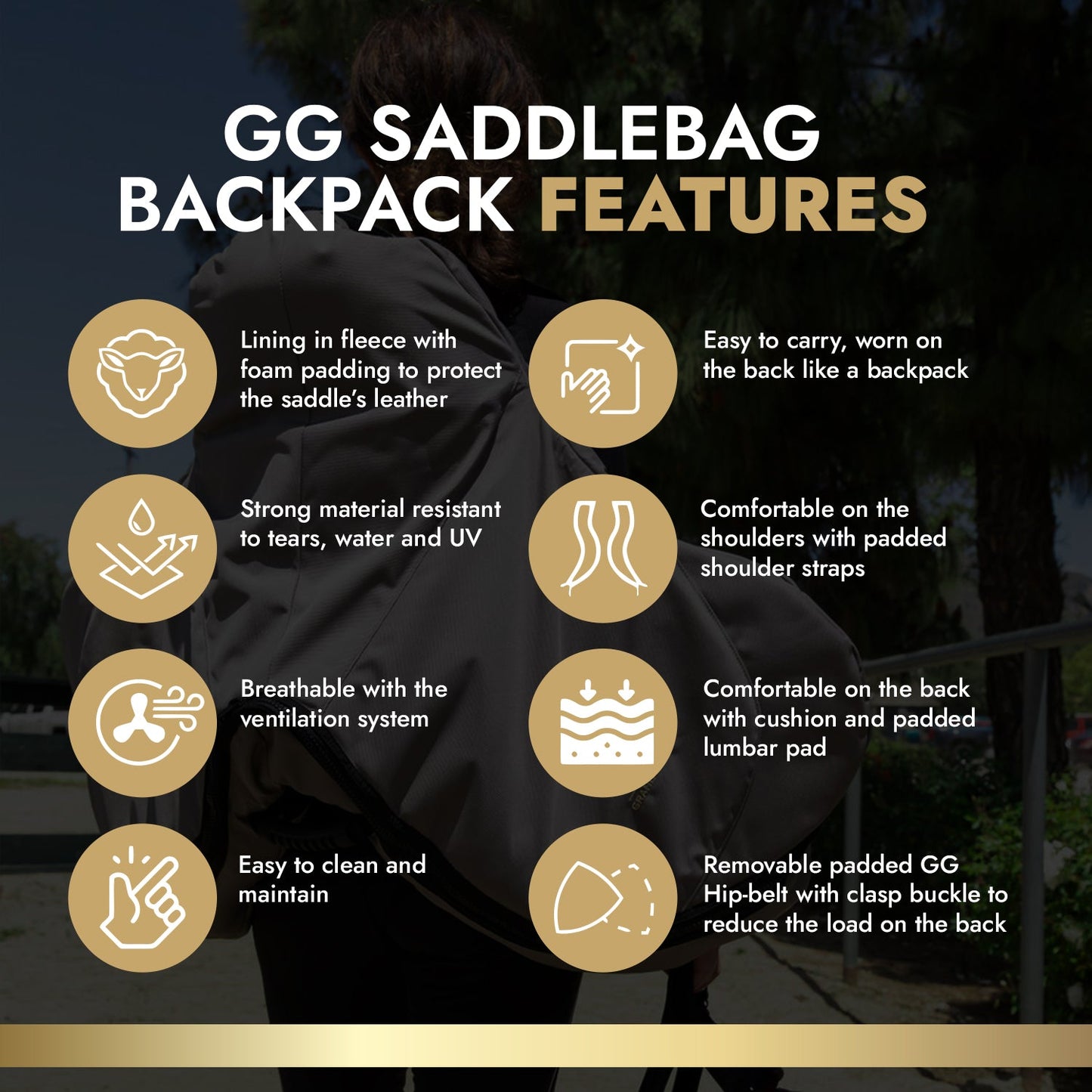 Saddle Carrier, Backpack Convenience, Hip-Belt, High Protection, 2 Sizes