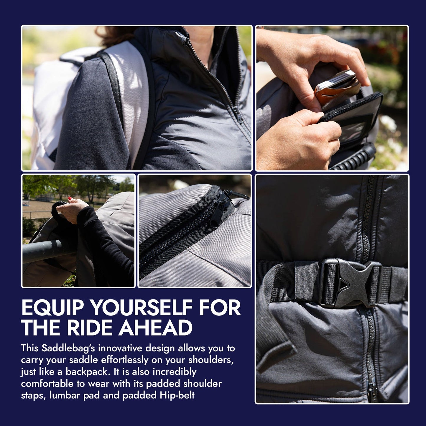 Saddle Carrier, Backpack Convenience, Hip-Belt, High Protection, 2 Sizes