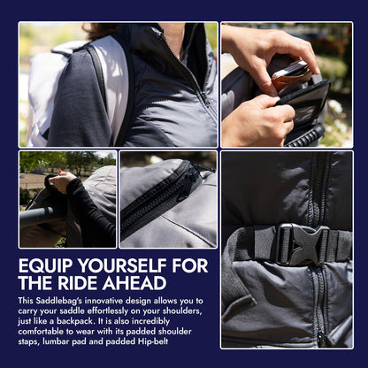 Saddle Carrier, Backpack Convenience, Hip-Belt, High Protection, 2 Sizes