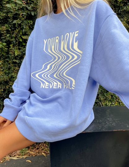 Love Never Fails Blue Unisex Crewneck