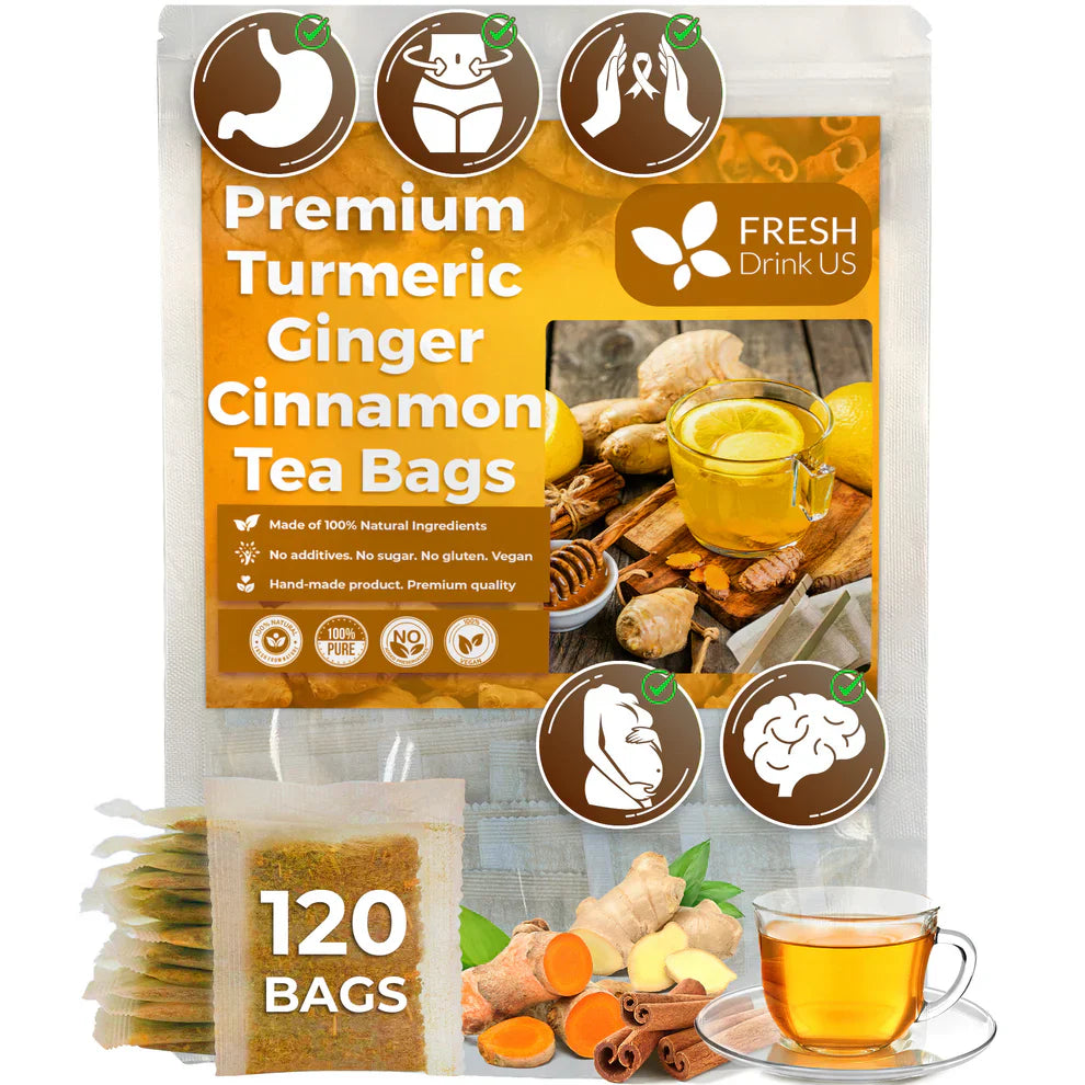 Turmeric Ginger, Cinnamon Tea, Tea Bags, 100% Natural, Hand-made, No Sugar, No Caffeine, No Gluten, Vegan