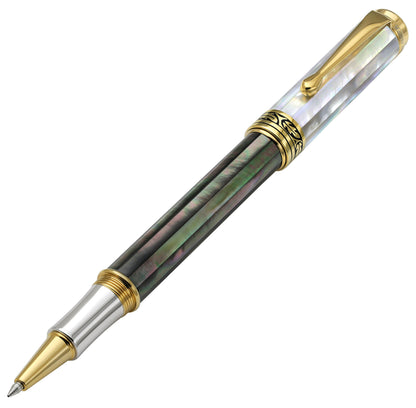 Xezo Maestro® Black and White Mother of Pearl Rollerball Pen - 18K Gold Plated