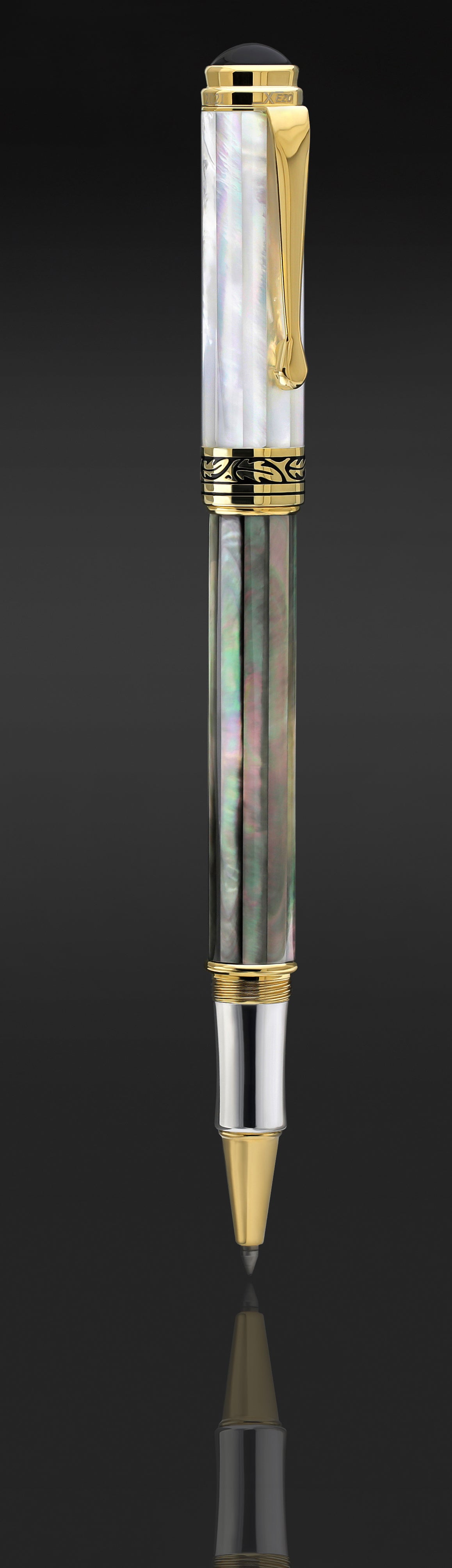 Xezo Maestro® Black and White Mother of Pearl Rollerball Pen - 18K Gold Plated