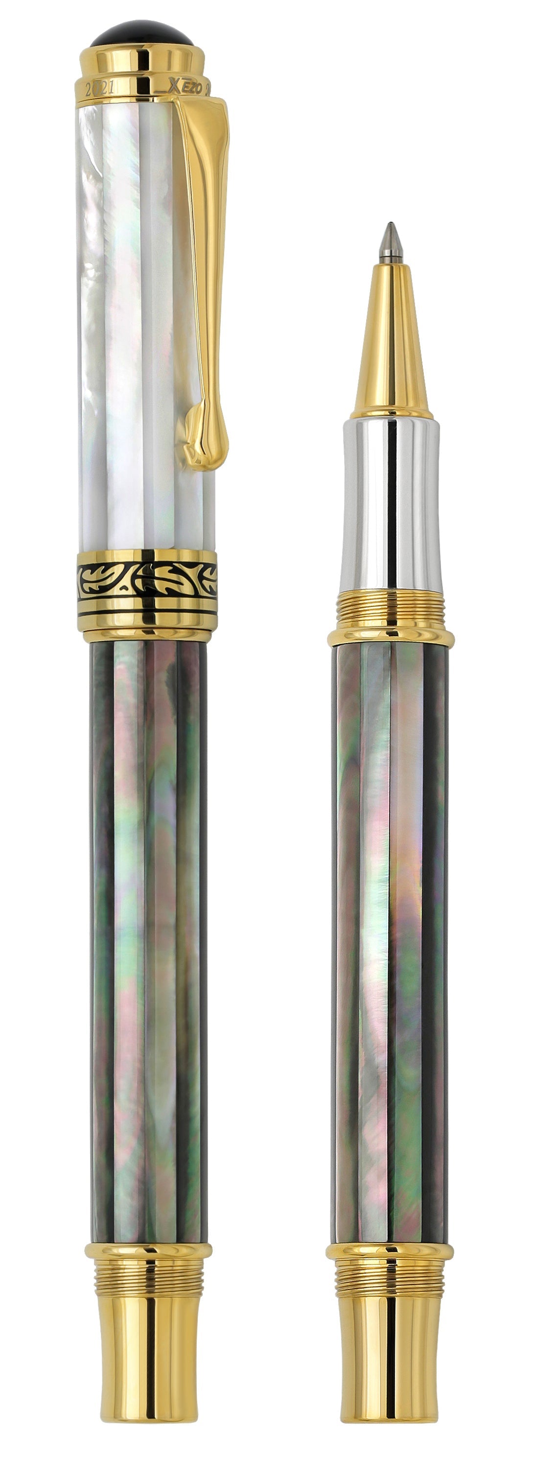 Xezo Maestro® Black and White Mother of Pearl Rollerball Pen - 18K Gold Plated