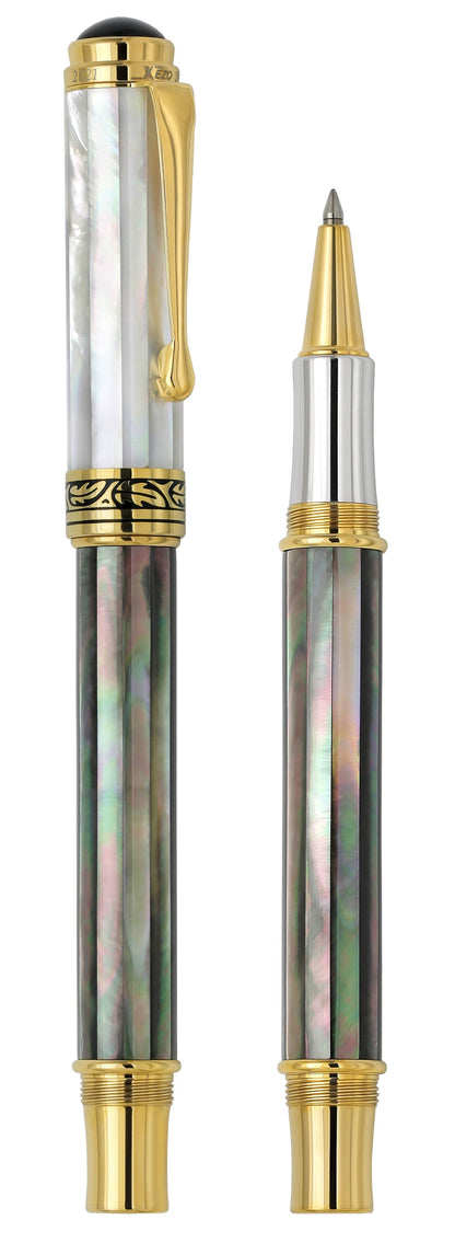 Xezo Maestro® Black and White Mother of Pearl Rollerball Pen - 18K Gold Plated