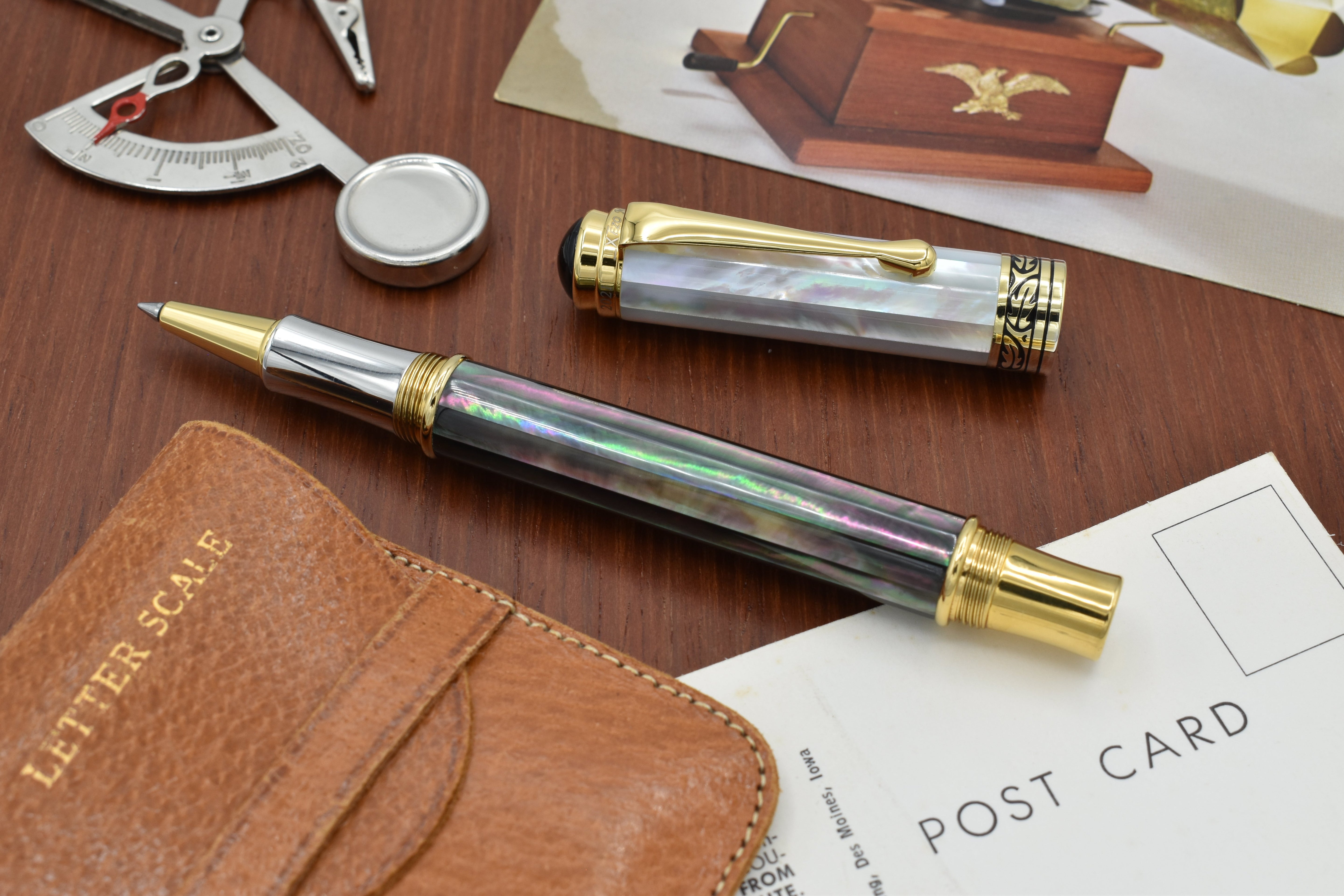 Xezo Maestro® Black and White Mother of Pearl Rollerball Pen - 18K Gold Plated