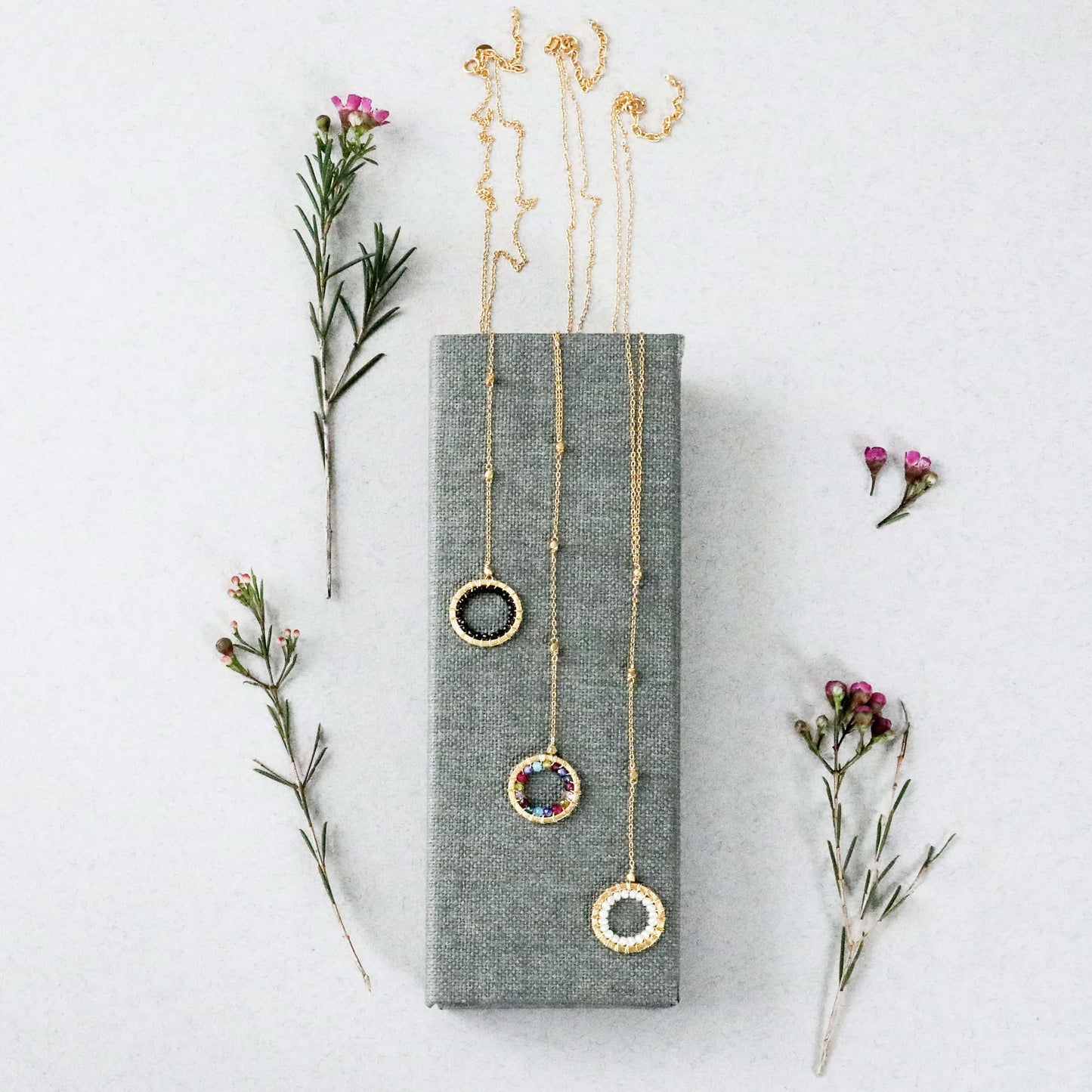 Rainbow Gemstone Halo Mini Y Pendant