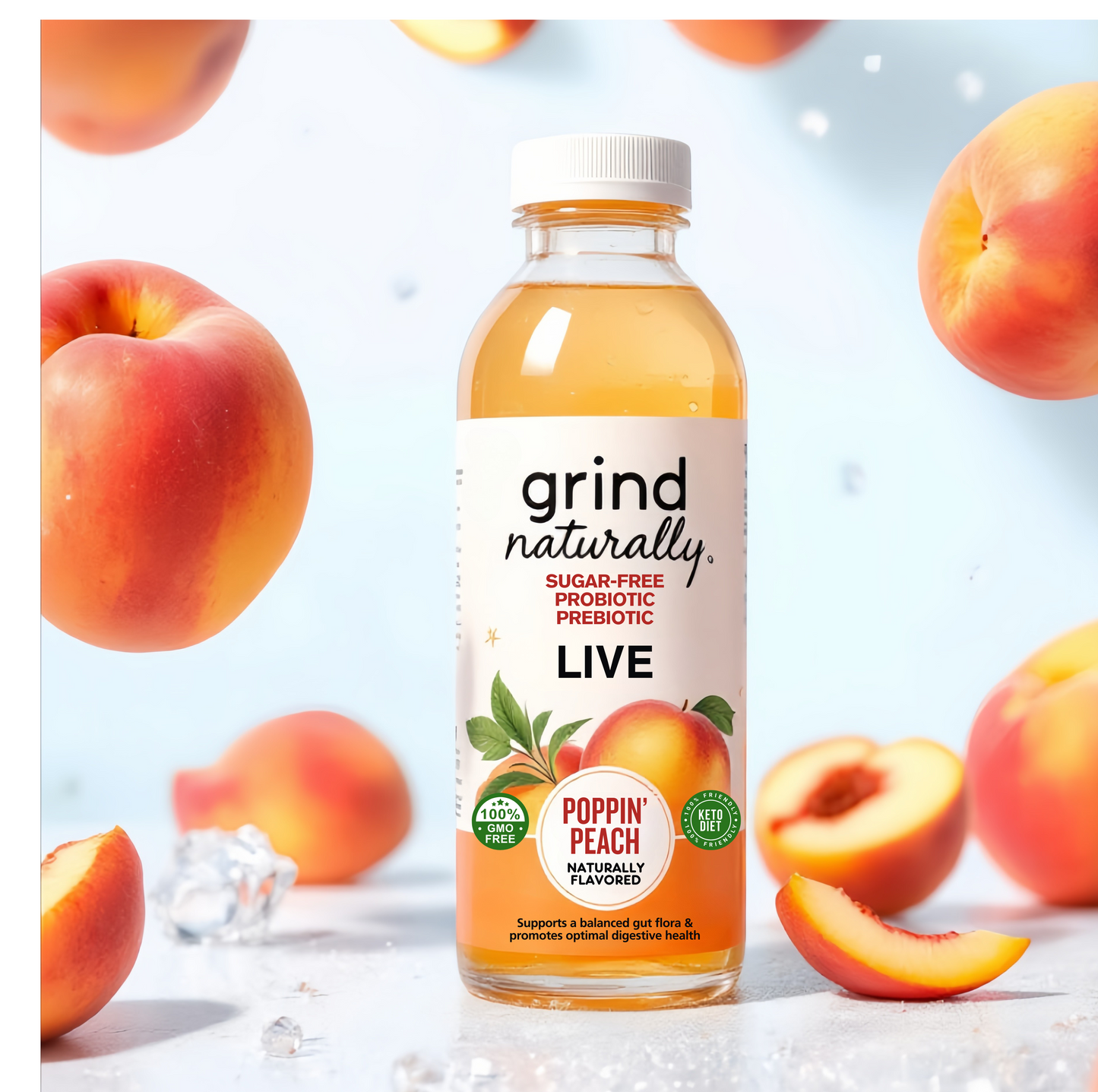 Poppin’ Peach Sea Moss Kombucha – Organic Gut-Boosting