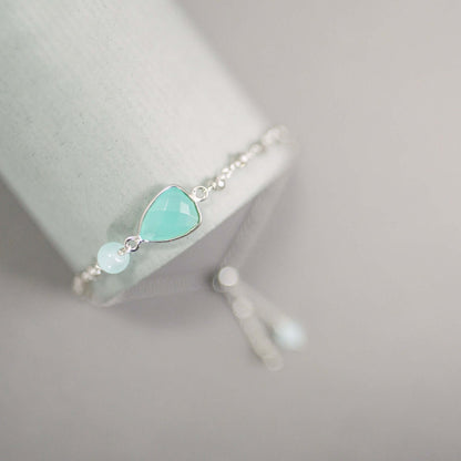 Aqua Chalcedony Adjustable Silver Gemstone Bracelet