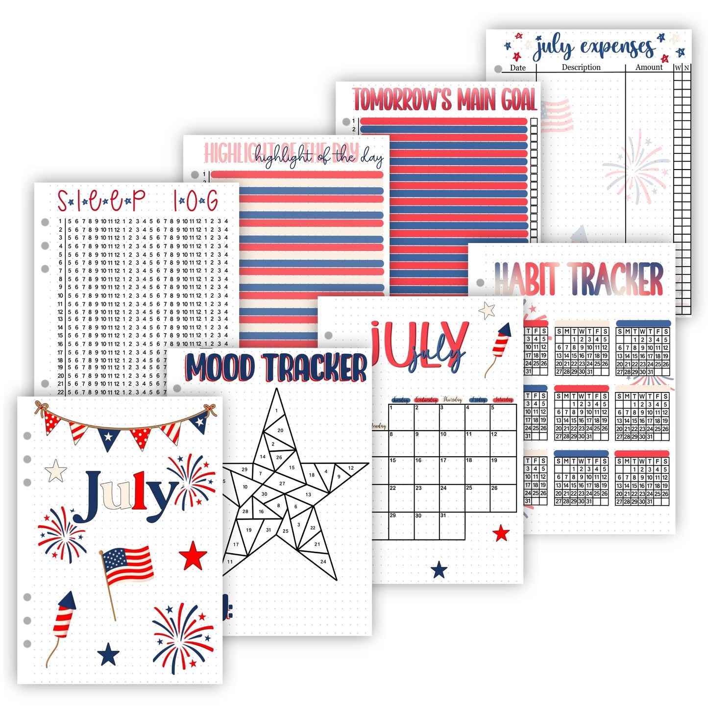 4th of July 2025 Monthly Page Set