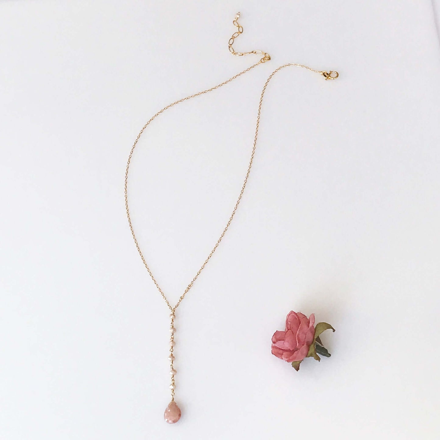 Peach Moonstone Yoga Pendant Necklace