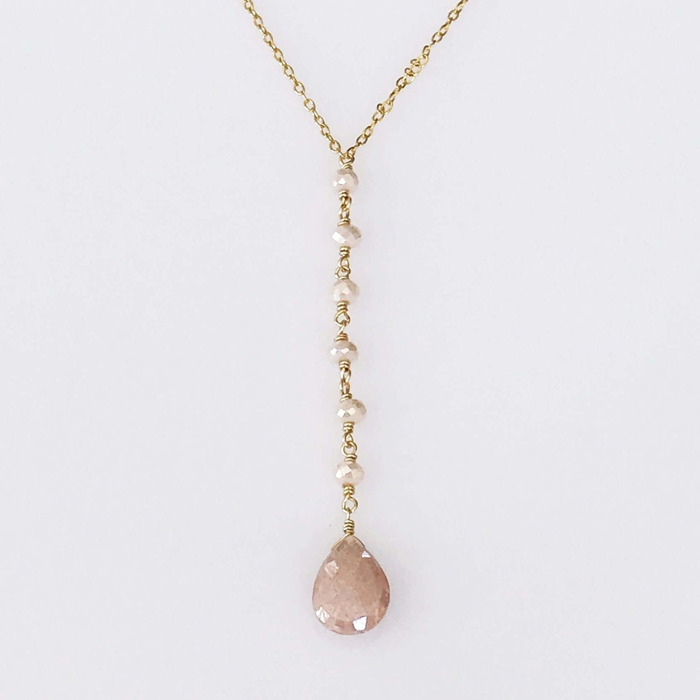 Peach Moonstone Yoga Pendant Necklace
