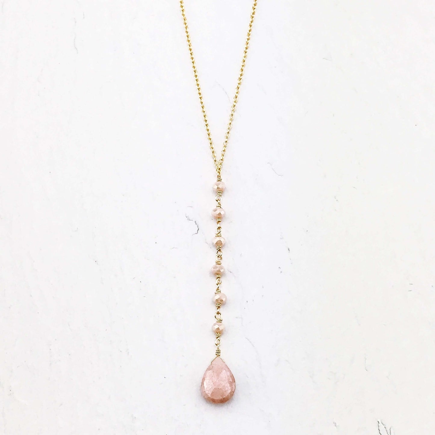 Peach Moonstone Yoga Pendant Necklace