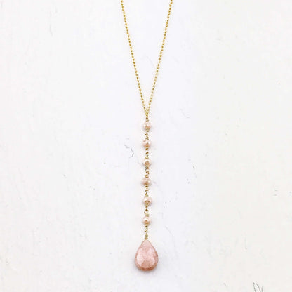 Peach Moonstone Yoga Pendant Necklace
