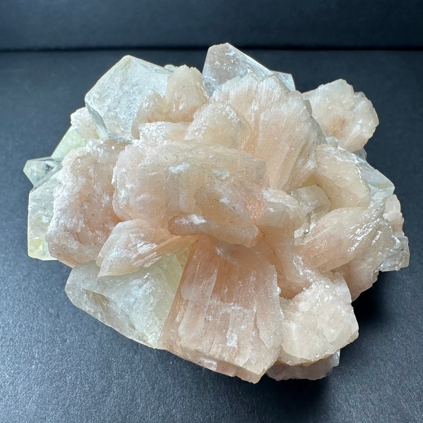 Green & Clear Apophyllite with Peach Stilbite on Matrix from India