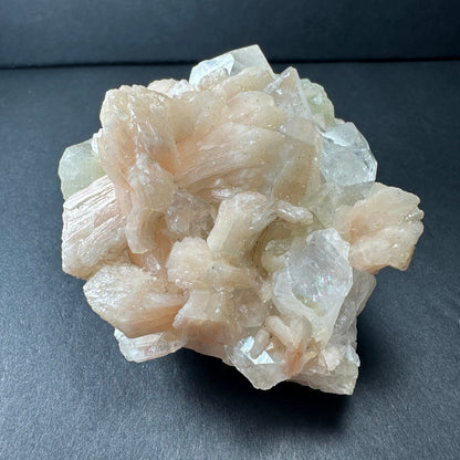 Green & Clear Apophyllite with Peach Stilbite on Matrix from India