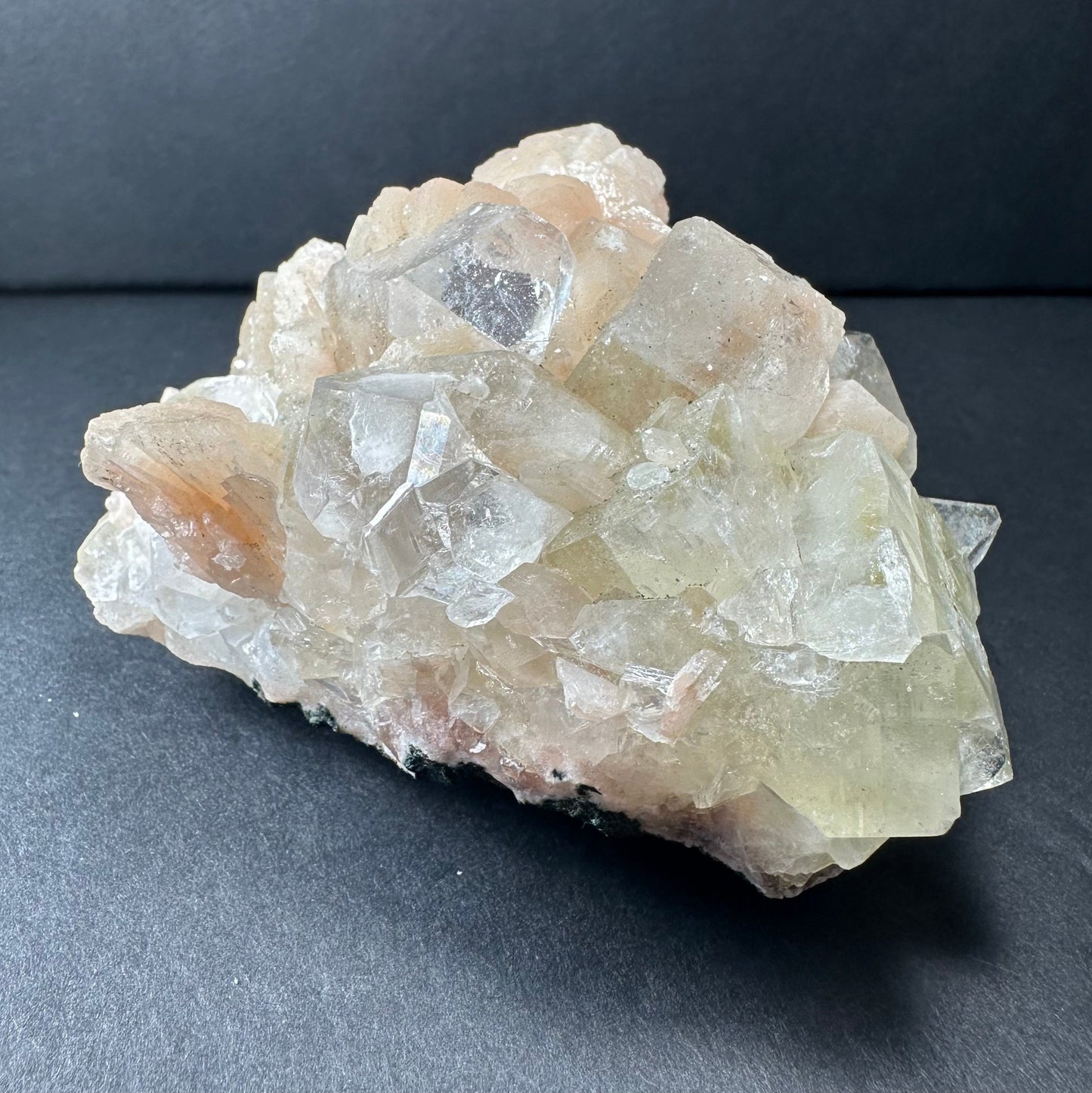 Green & Clear Apophyllite with Peach Stilbite on Matrix from India