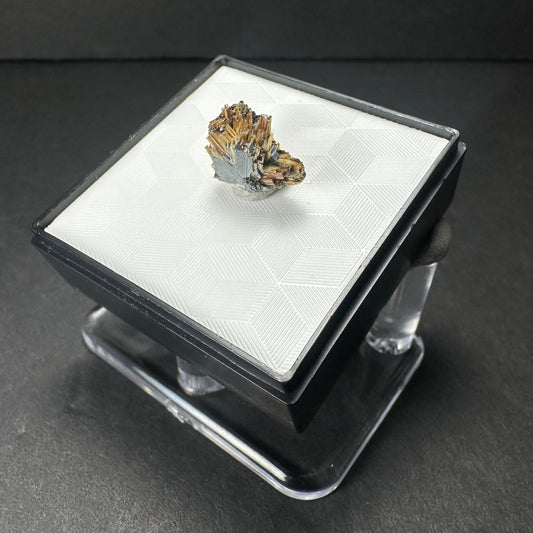 Golden Rutile on Hematite Micro Specimen in Acrylic Novo Horizonte, Bahia, Brazil