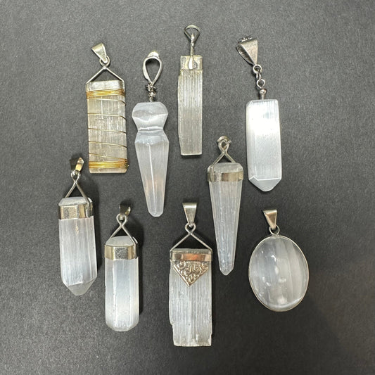 Selenite Pendant in Sterling Silver Clasp