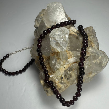 Red Garnet Round Bead Necklace