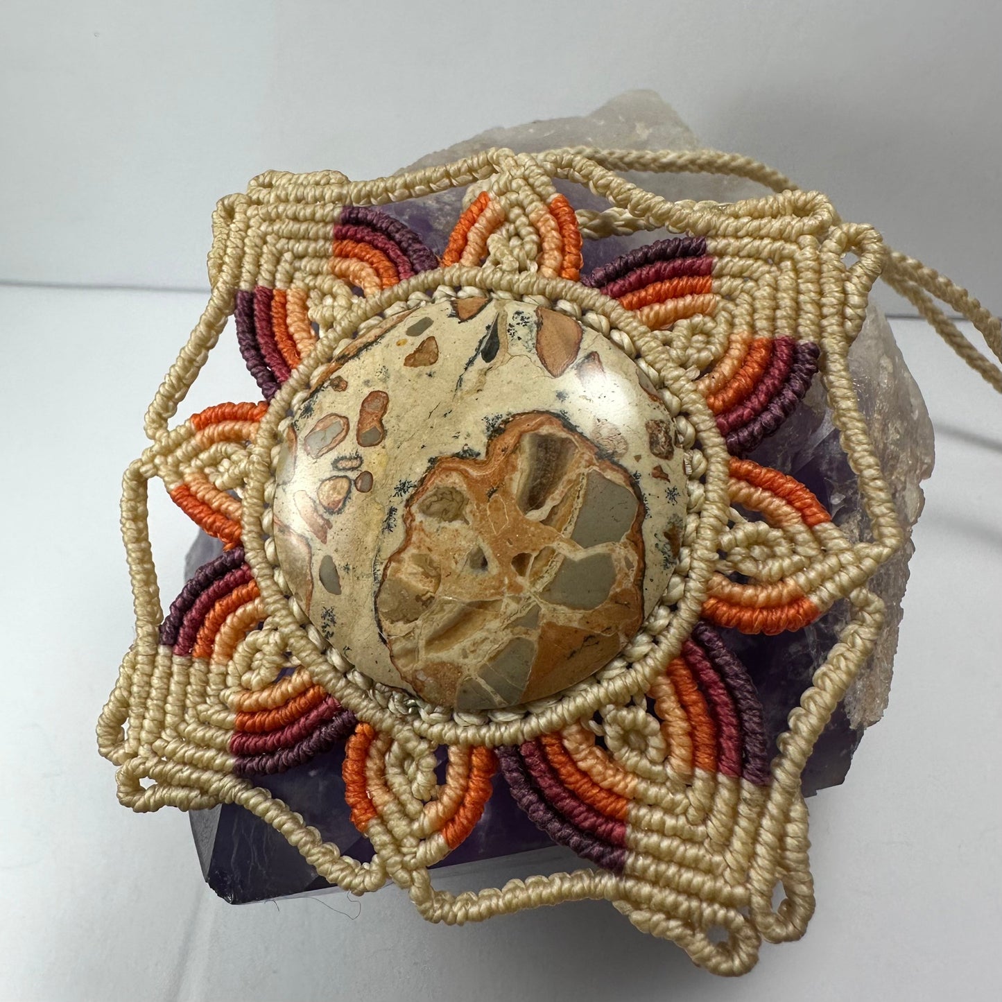 Hand Woven Flower Necklace with Jasper Cabochon