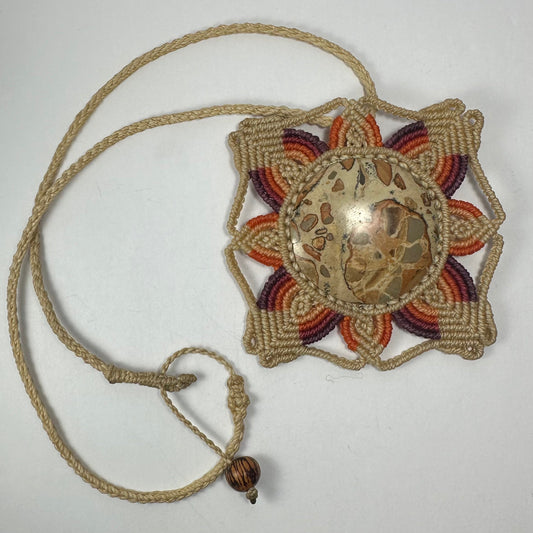 Hand Woven Flower Necklace with Jasper Cabochon