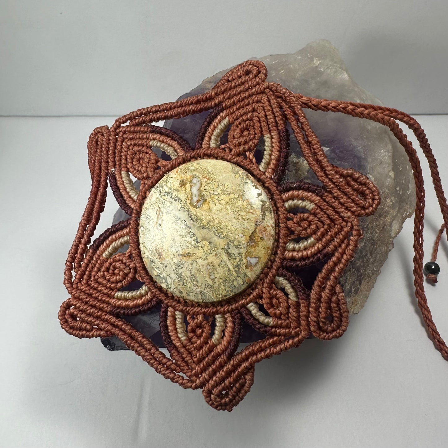 Hand Woven Flower Necklace with Jasper Cabochon