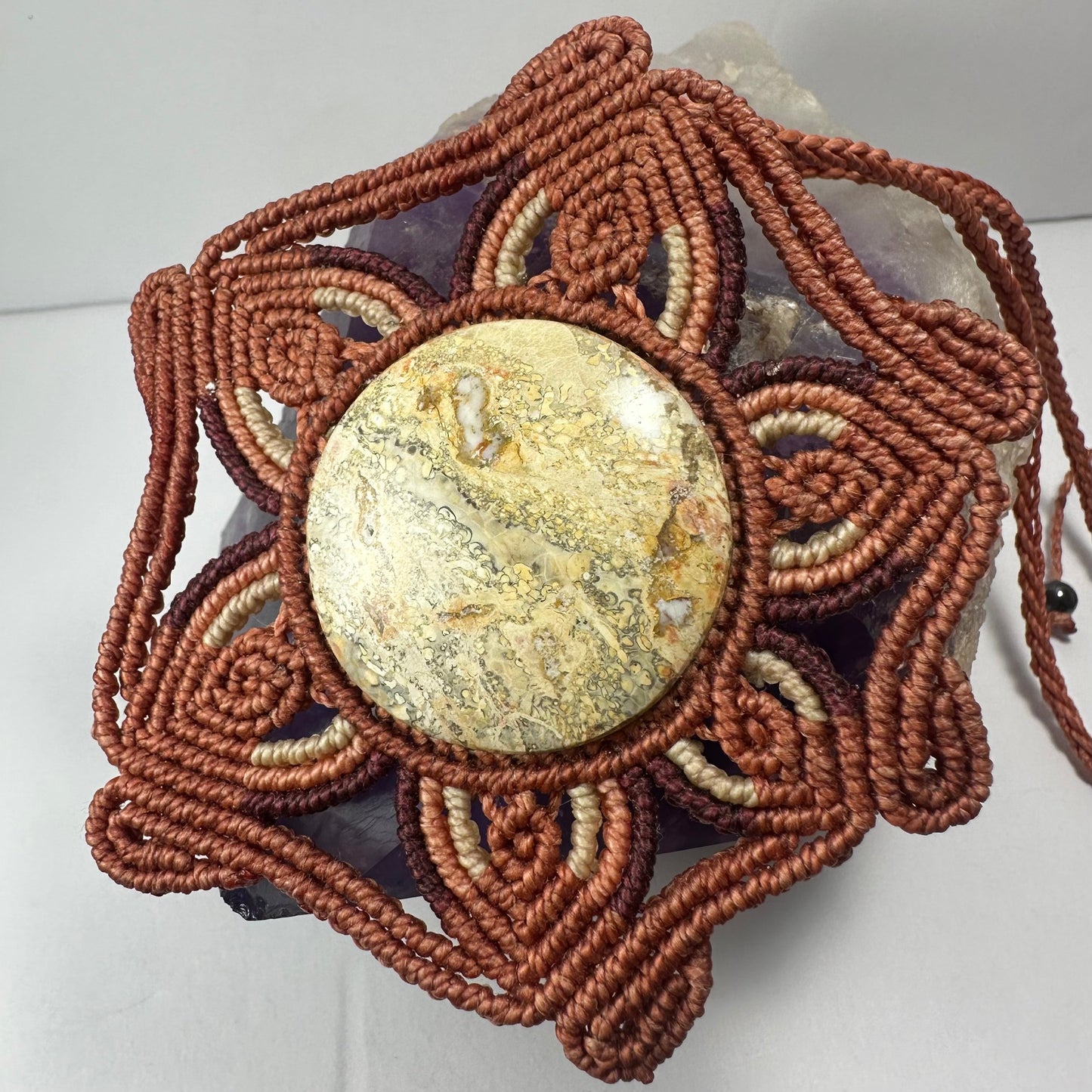 Hand Woven Flower Necklace with Jasper Cabochon