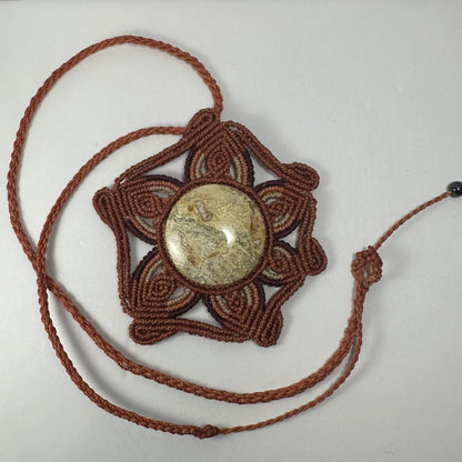Hand Woven Flower Necklace with Jasper Cabochon