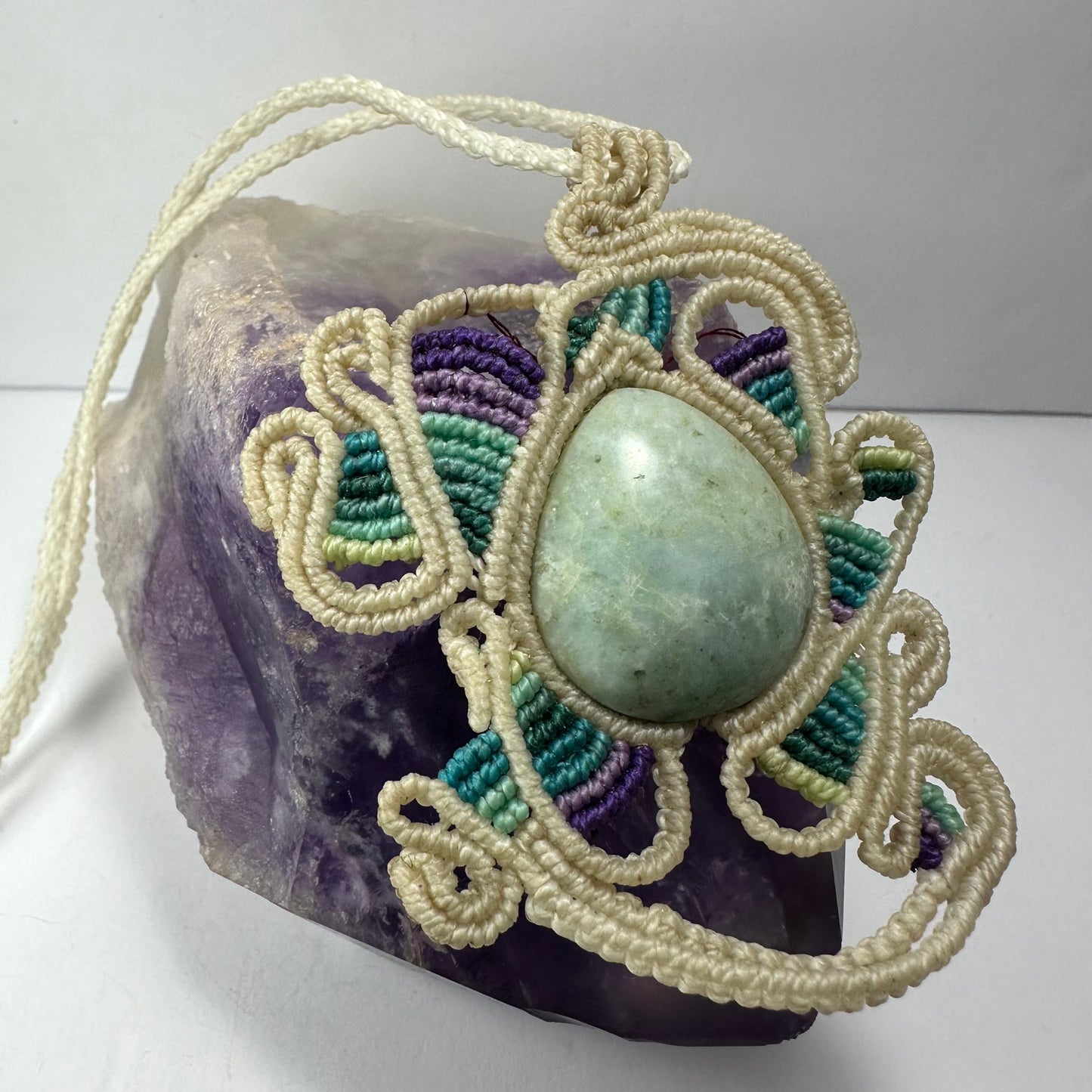 Hand-woven Macrame Necklace with Jade Cabochon