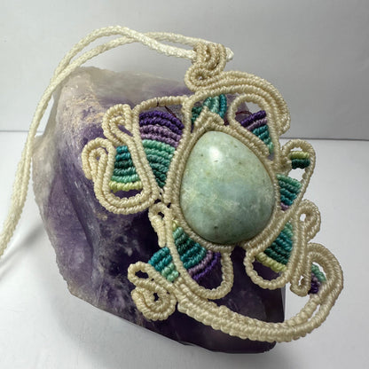 Hand-woven Macrame Necklace with Jade Cabochon