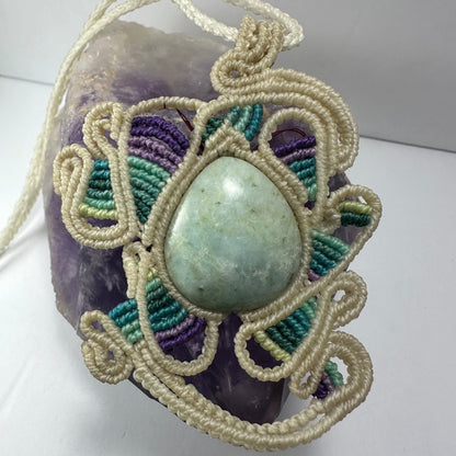 Hand-woven Macrame Necklace with Jade Cabochon