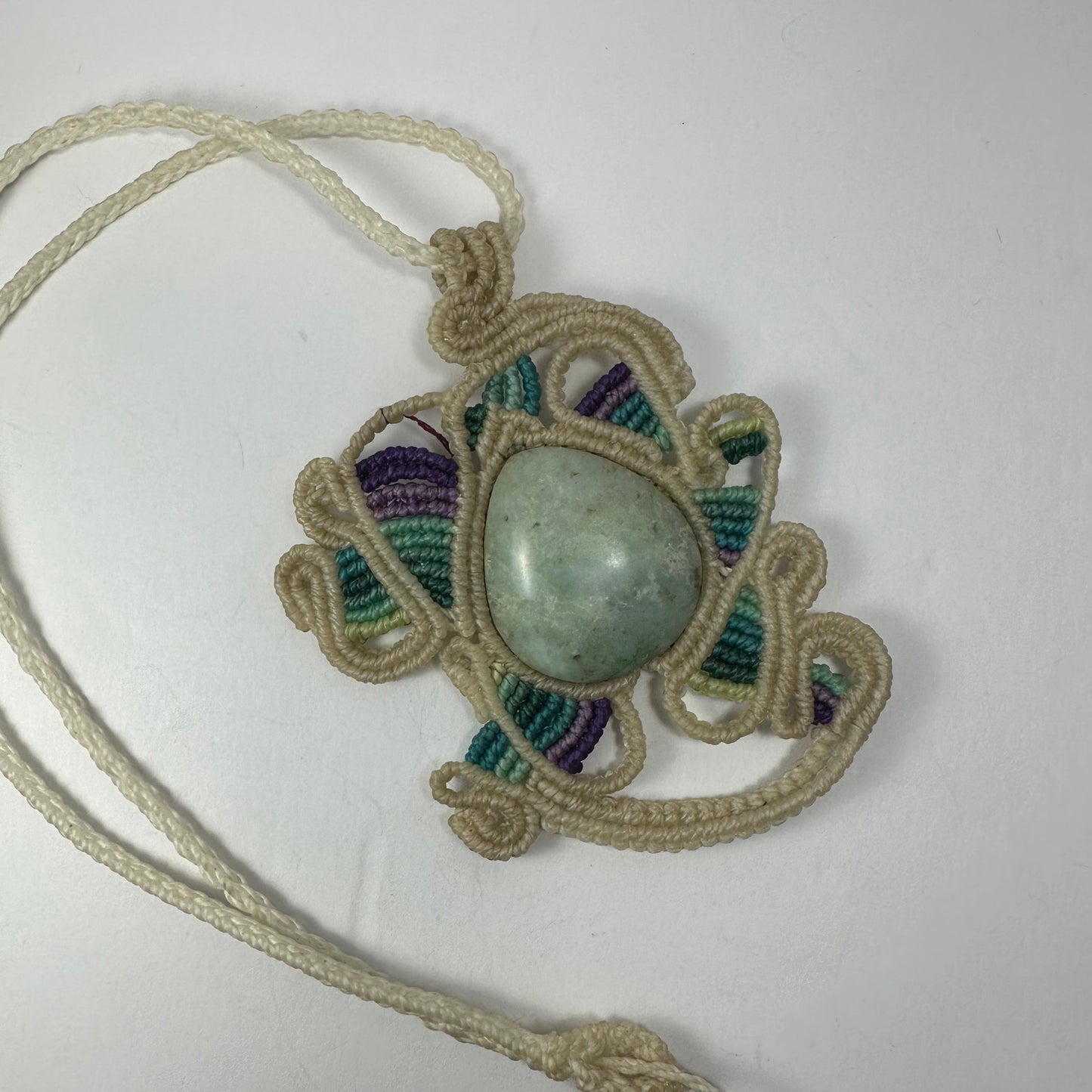Hand-woven Macrame Necklace with Jade Cabochon
