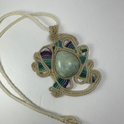 Hand-woven Macrame Necklace with Jade Cabochon