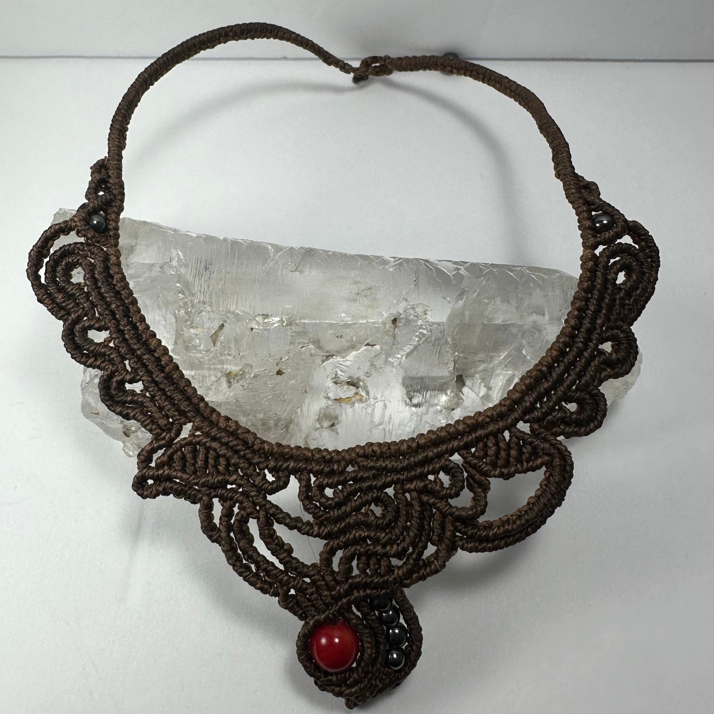 Handmade Macrame Choker with Coral Bead