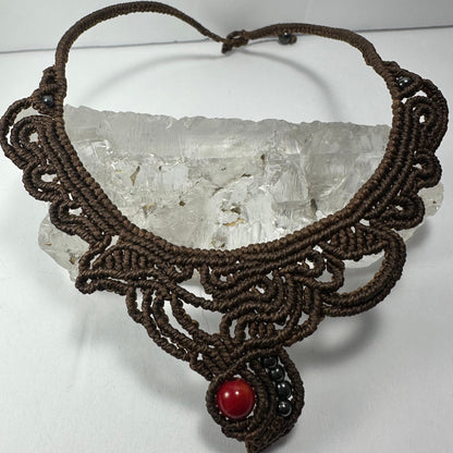 Handmade Macrame Choker with Coral Bead
