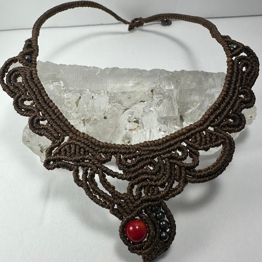 Handmade Macrame Choker with Coral Bead