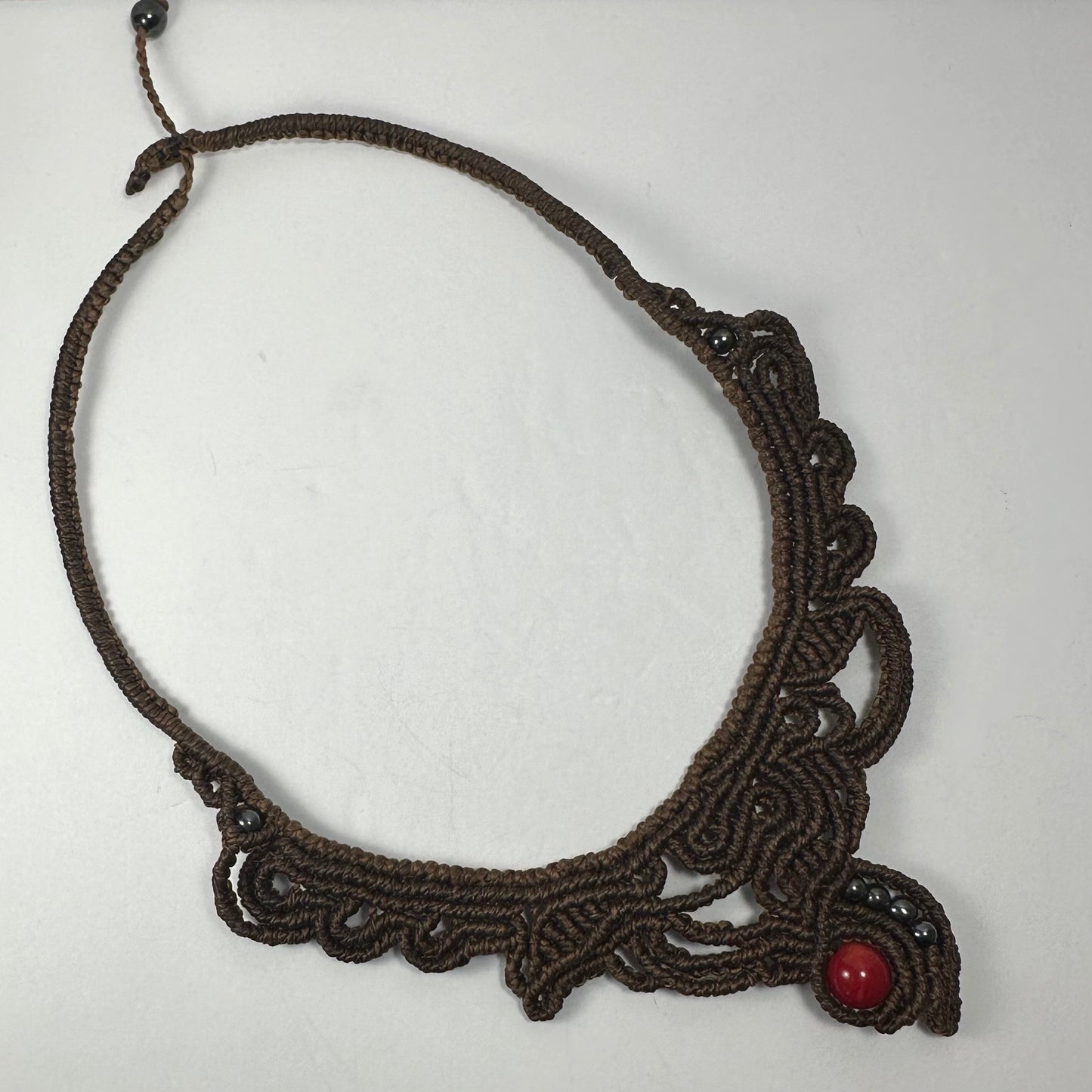 Handmade Macrame Choker with Coral Bead