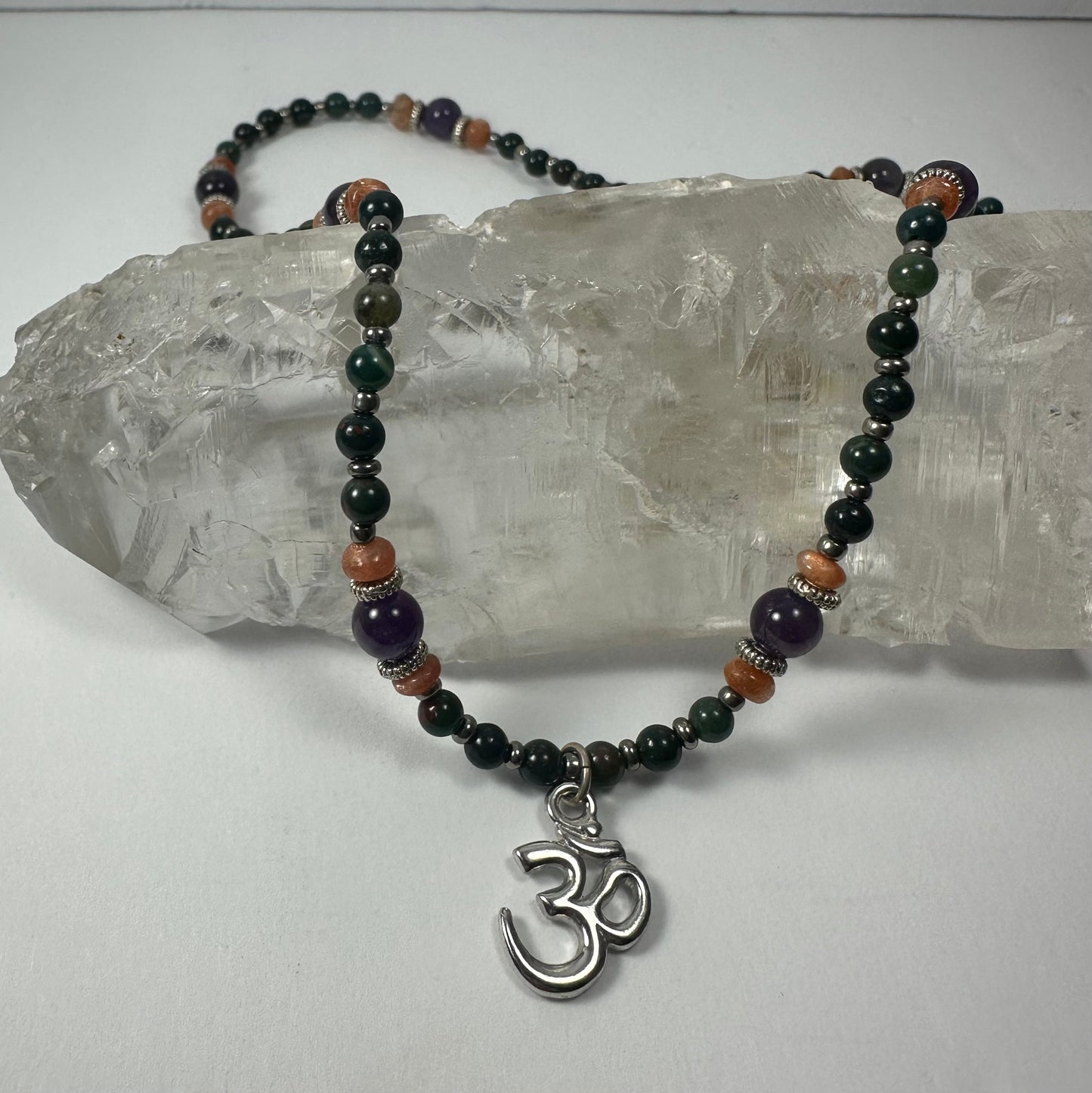 Handmade Bead Necklace with Silver 'Om' Pendant