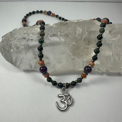 Handmade Bead Necklace with Silver 'Om' Pendant