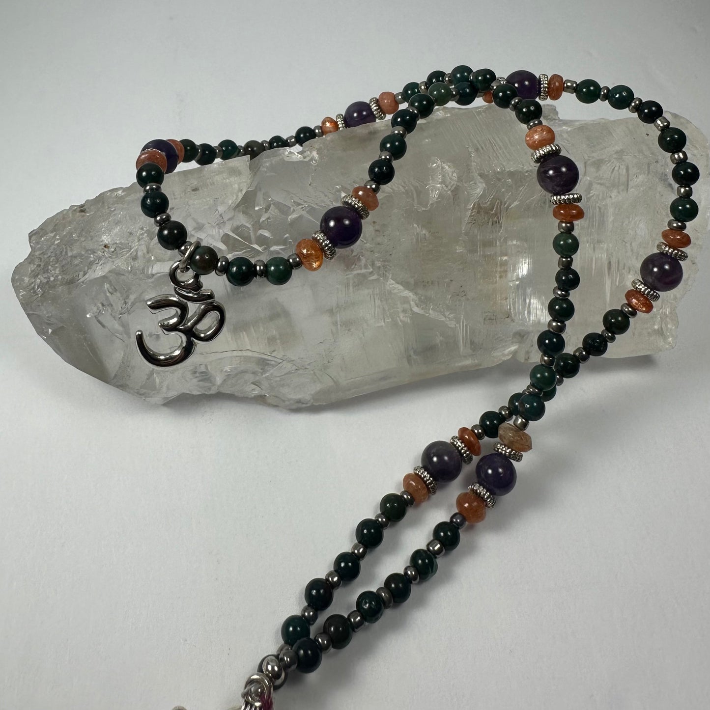 Handmade Bead Necklace with Silver 'Om' Pendant