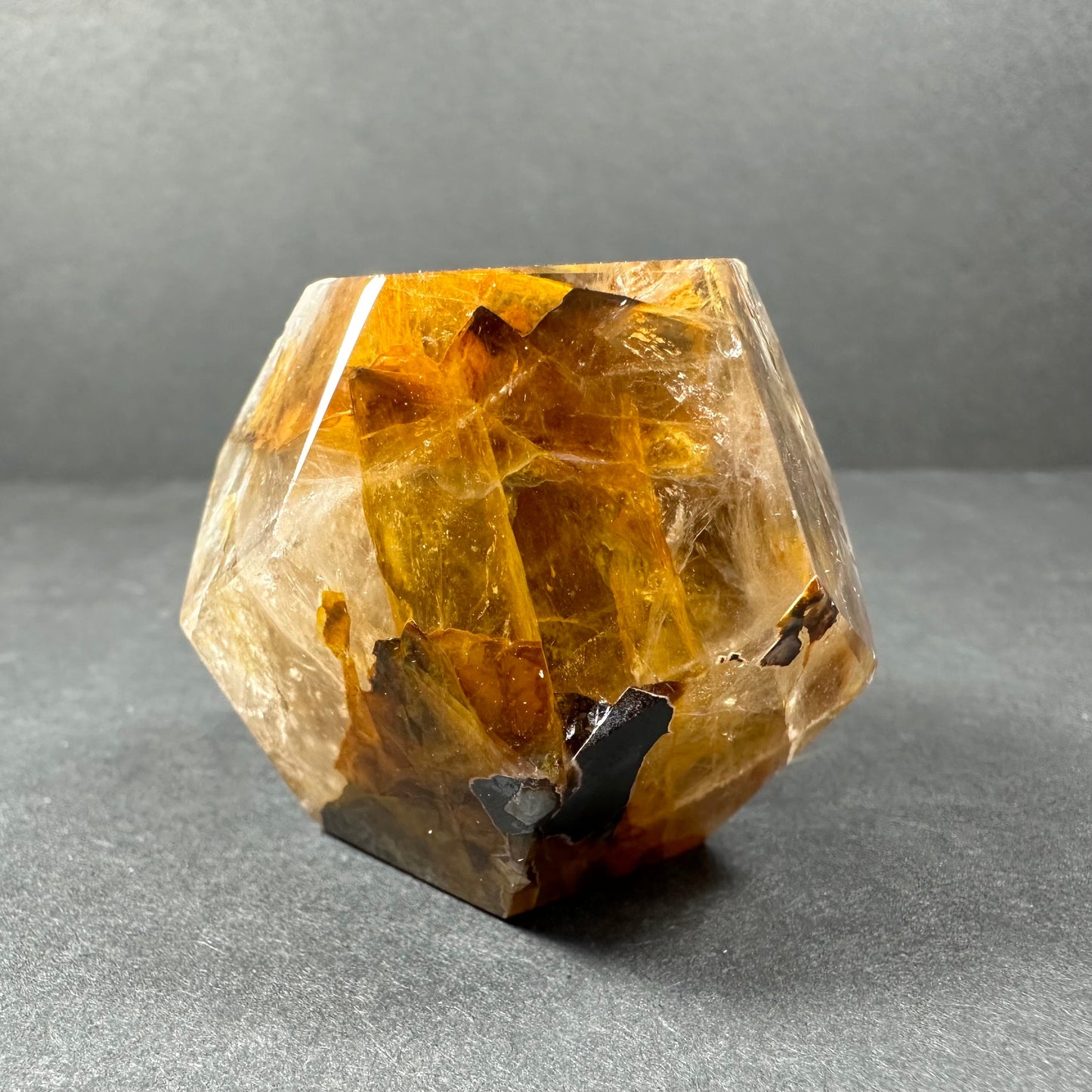 Yellow Hematoid Quartz Dodecahedron Carving from Brazil