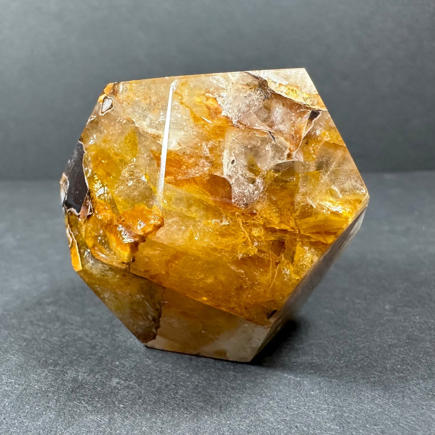 Yellow Hematoid Quartz Dodecahedron Carving from Brazil